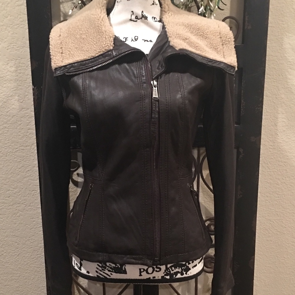 Michael Kors Brown Leather Moto Jacket NWT - Picture 2 of 7